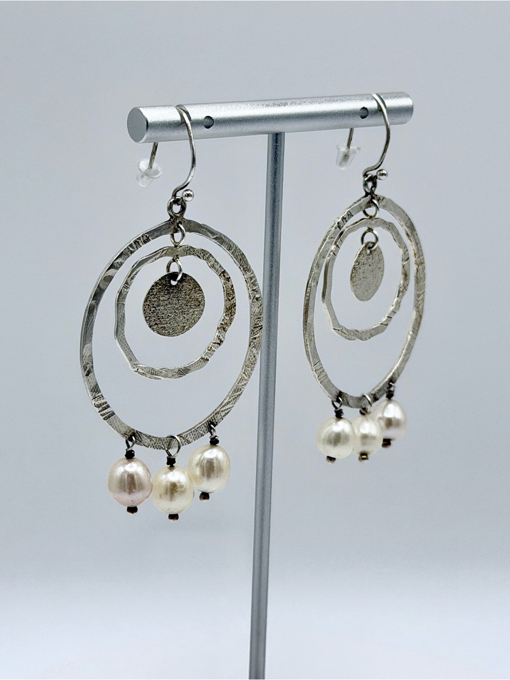 Silpada Rare HTF Sterling PEARLS OF WISDOM Wire Drop Multi-Hoop Earrings wPearls - Picture 5 of 12
